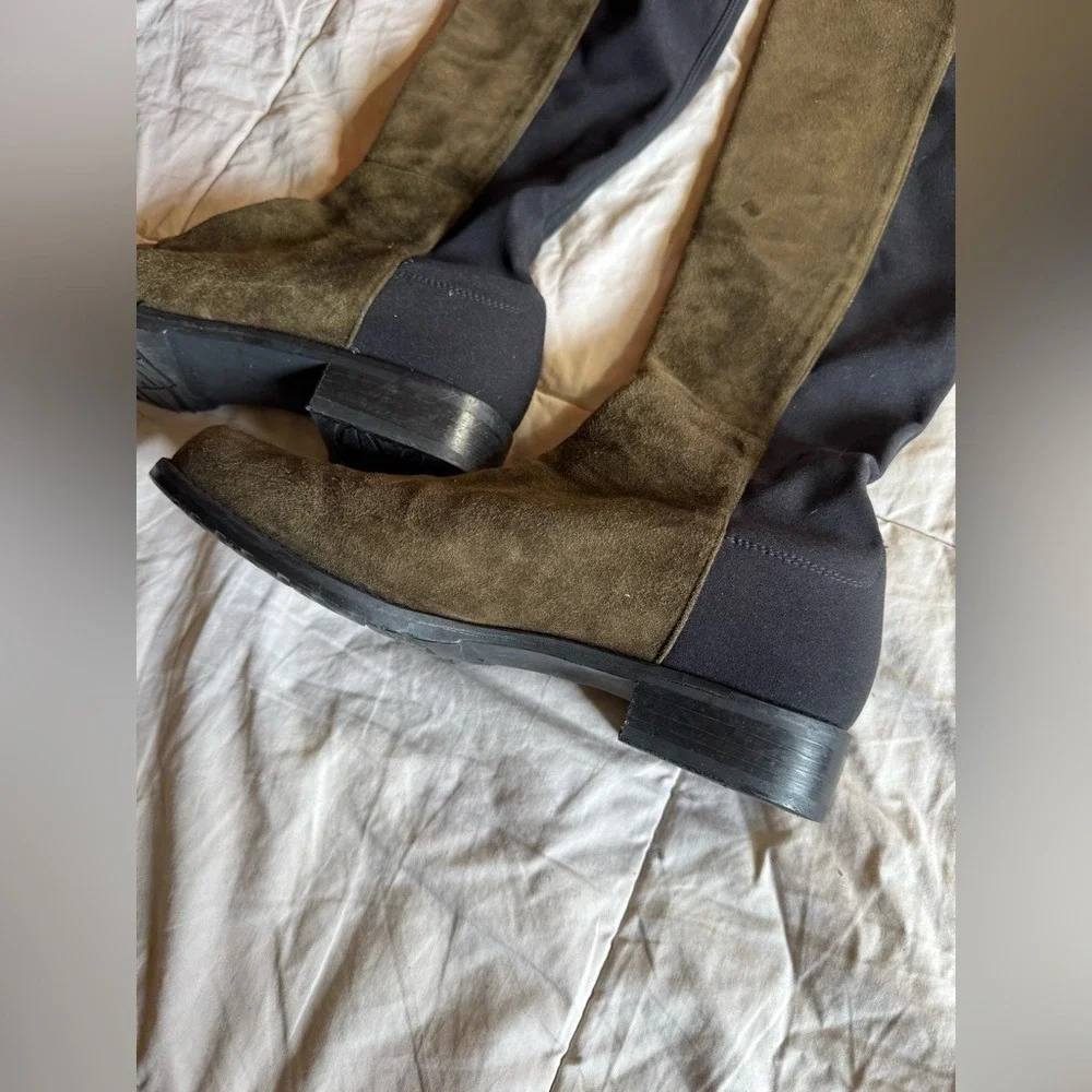 Stuart Weitzman 5050 Suede Boots Stretch, Over the Knee, Olive Black Size 7, EUC